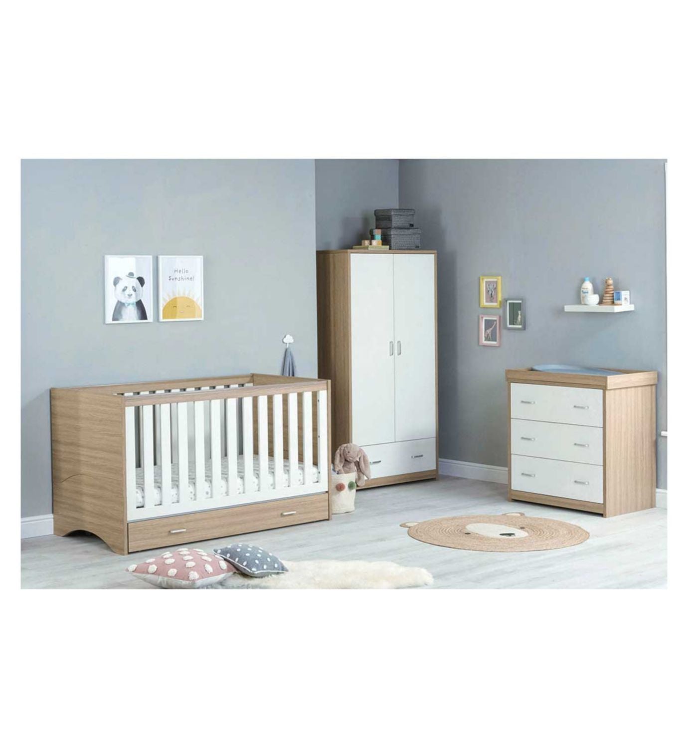 Babymore Veni 3 Pieces Room Set Oak White - British product