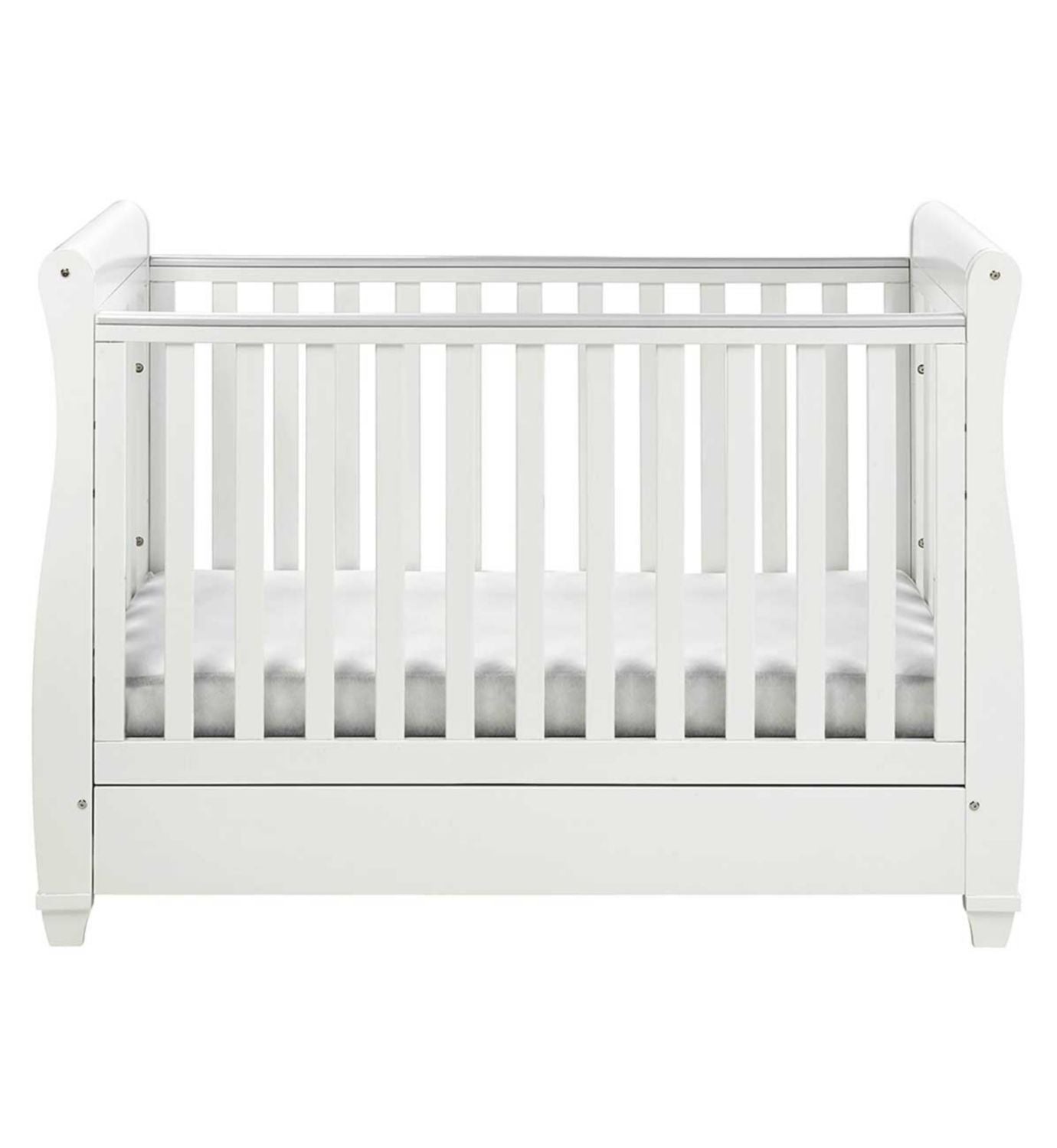 Babymore Eva Sleigh Cot Bed Dropside Drawer White - British product