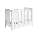 Babymore Eva Sleigh Cot Bed Dropside Drawer White - British product