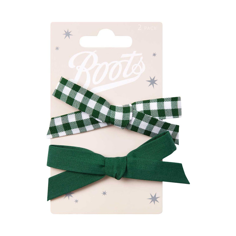 Boots Kids Bow Clip Green and White Gingham - British product