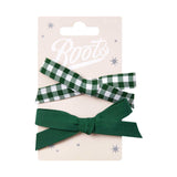 Boots Kids Bow Clip Green and White Gingham - British product
