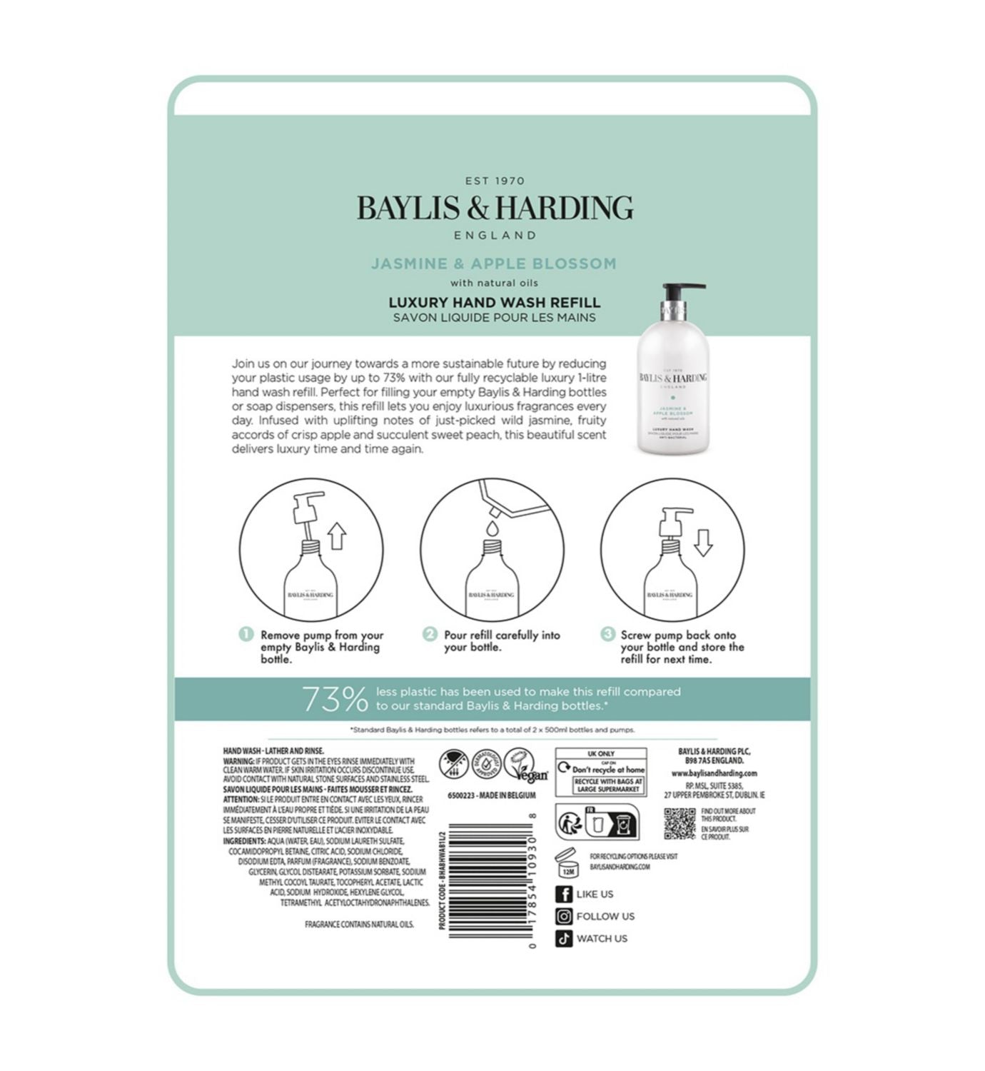 Baylis & Harding Hand Wash Refill Jasmine & Apple Blossom 1 Litre - British product