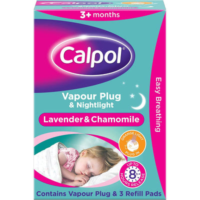 Calpol Vapour Plug & Nightlight Lavender Chamomile Room Aroma Diffuser 3 Refills