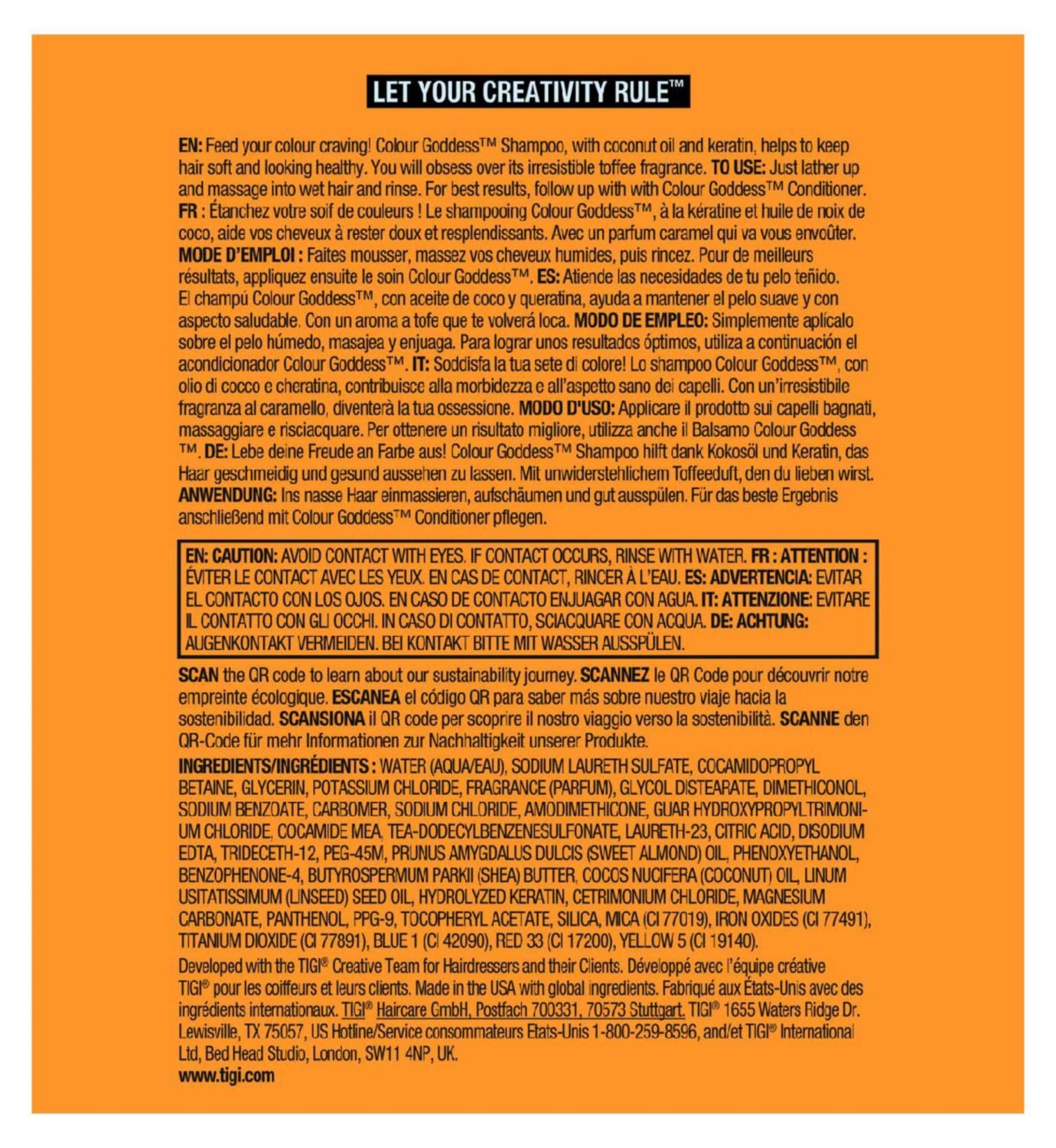 Bed Head by TIGI Colour Goddess Shampoo 400ml - British product
