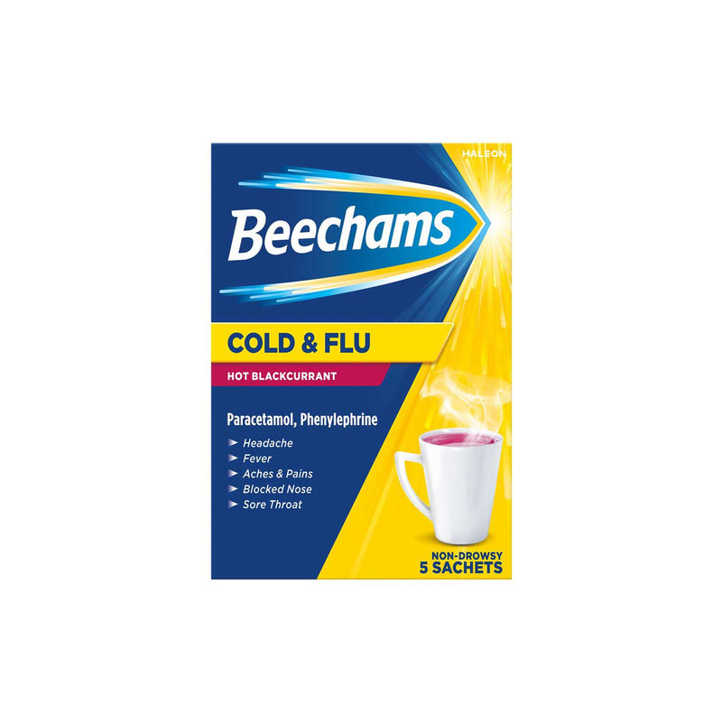 Beechams Cold & Flu Hot Blackcurrant 5 sachets - British product