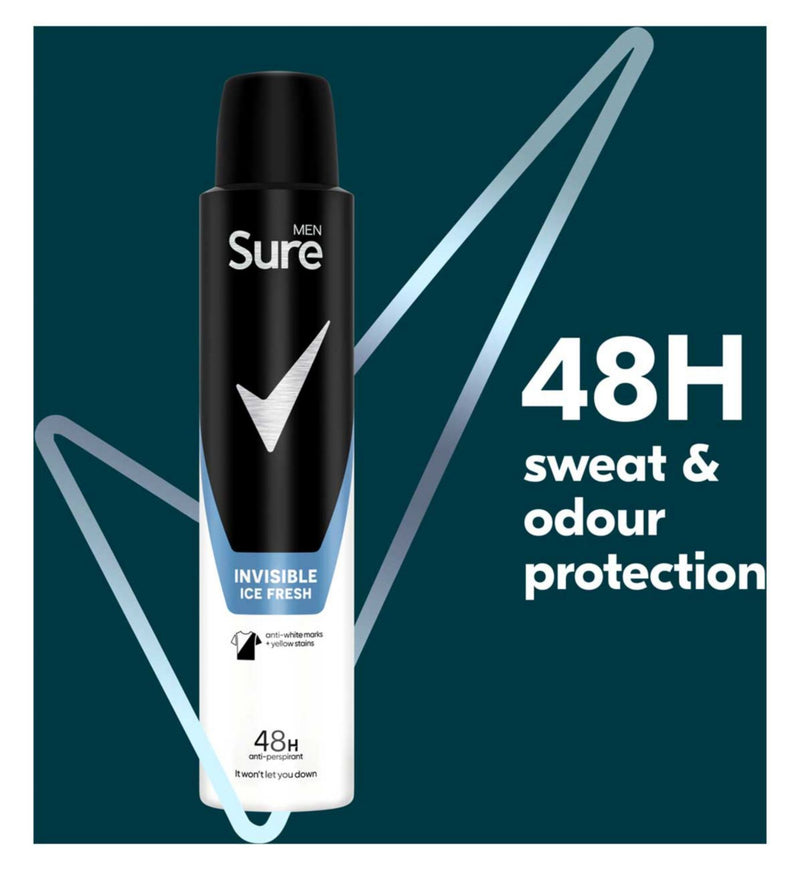 Sure Men Invisible Ice Fresh Anti-Perspirant Aerosol Spray 200ml, imported from the UK