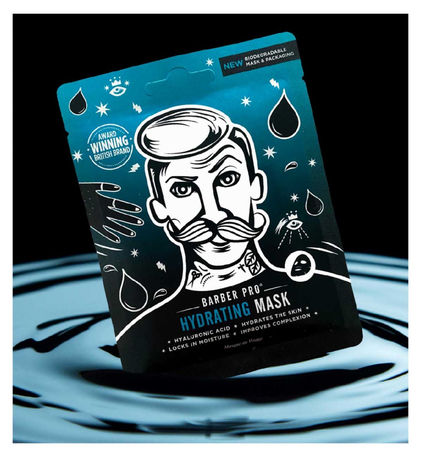 BARBER PRO hydrating hyaluronic acid sheet mask, imported from the UK