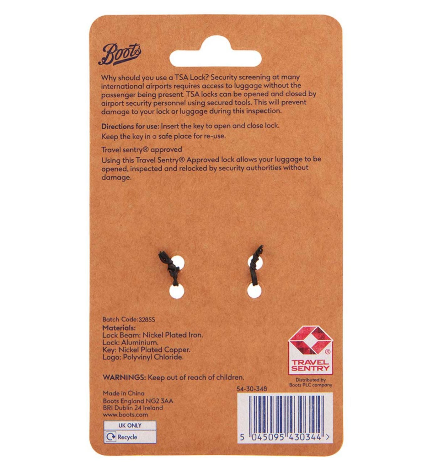 Boots TSA twin key travel padlocks - British product