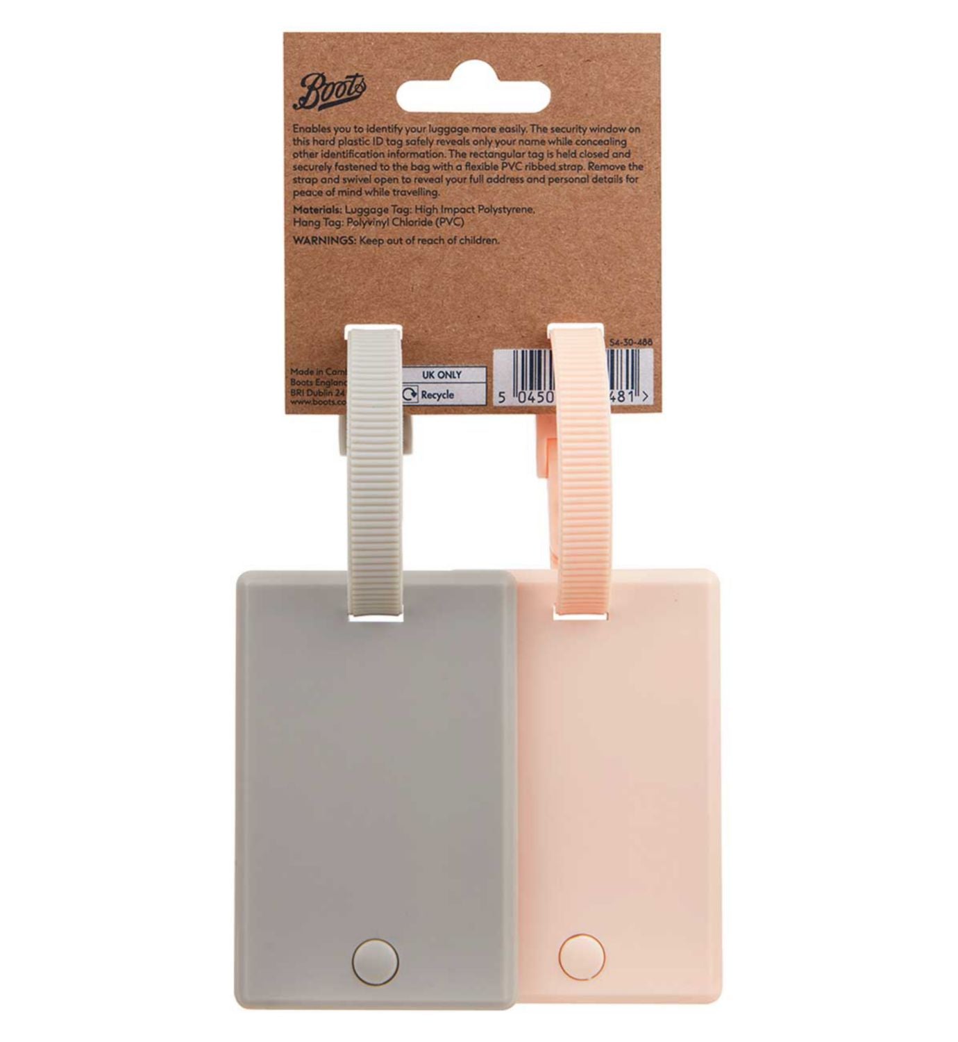 Boots luggage tag pink grey - British product