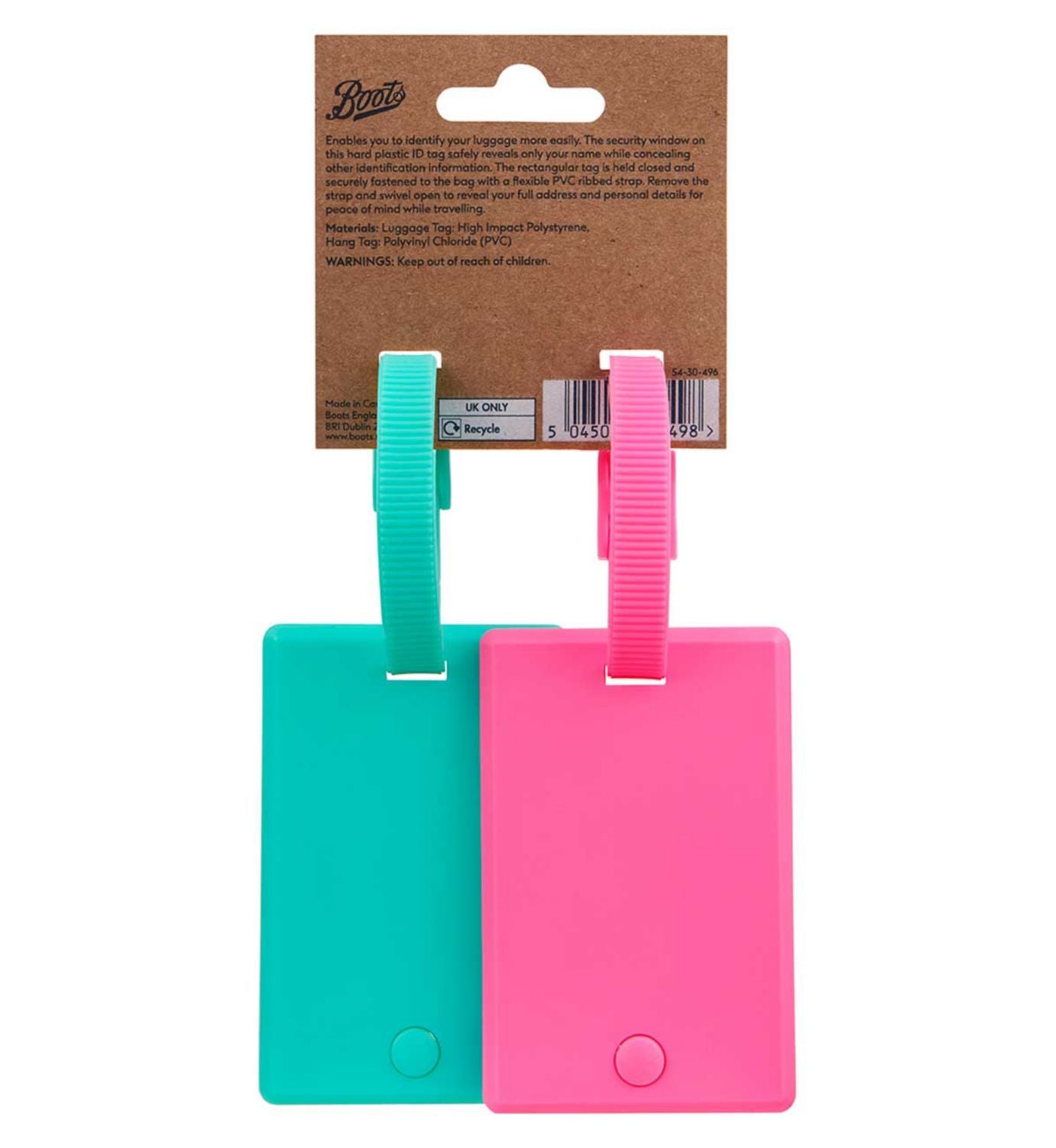 Boots luggage tag neon - British product