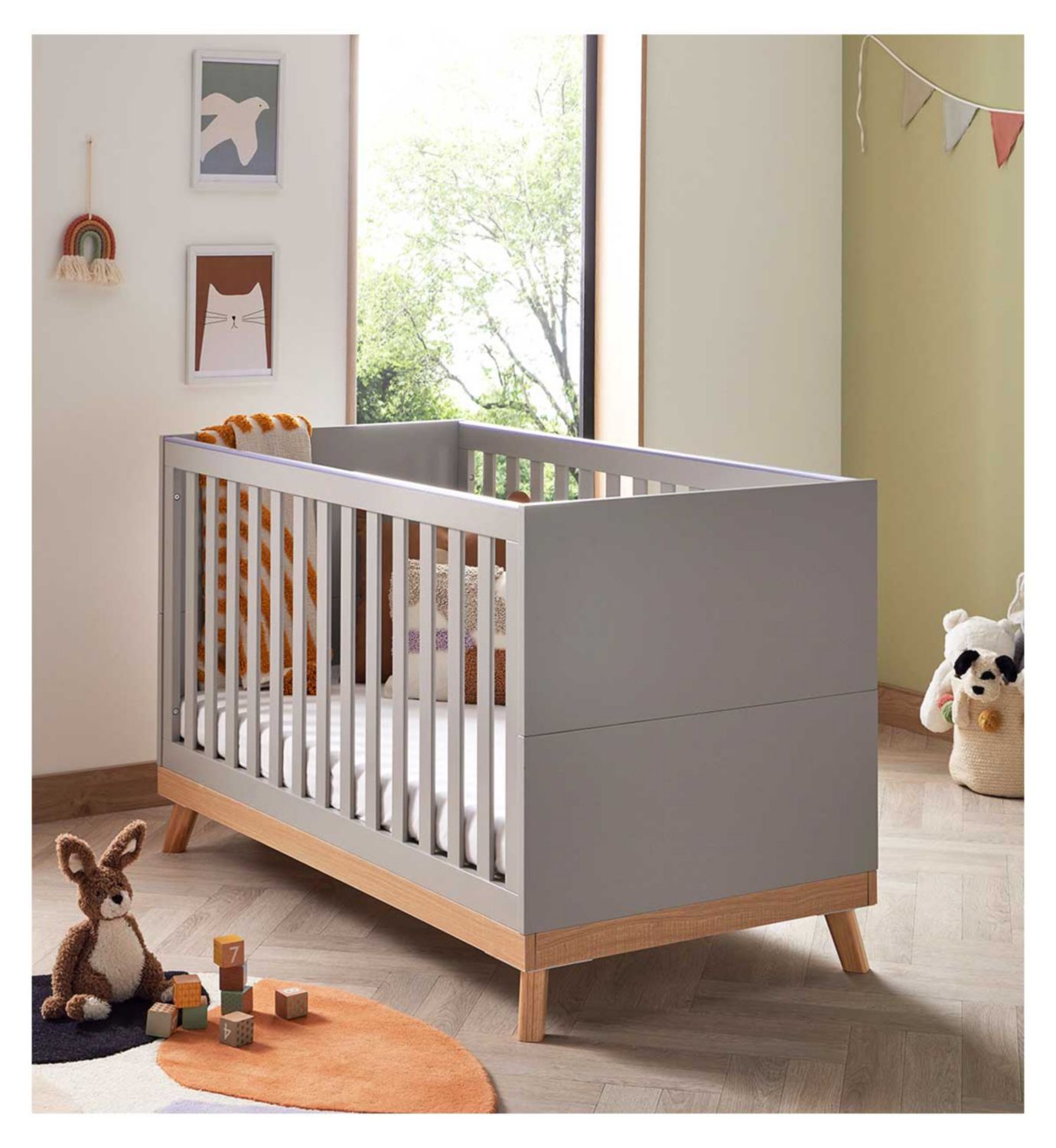 Babymore Mona cot bed grey 145cm - British product