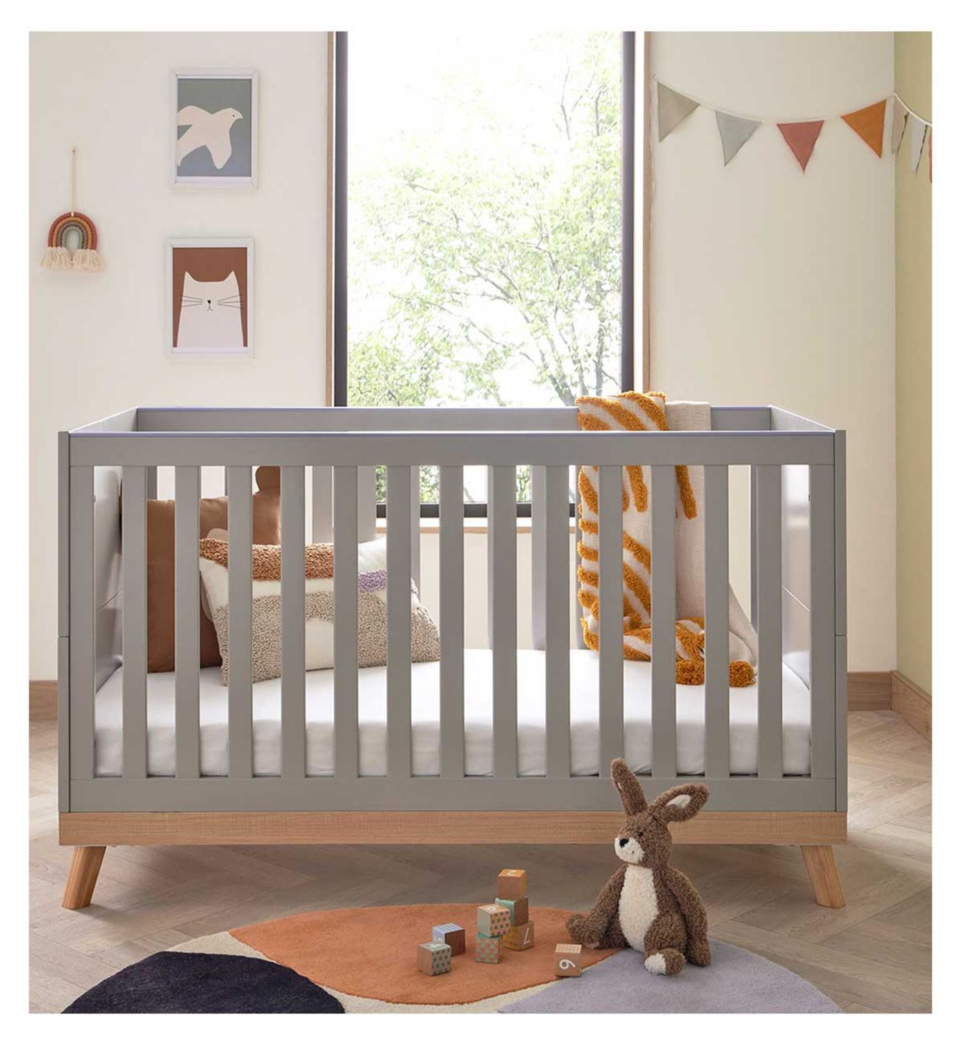 Babymore Mona cot bed grey 145cm - British product