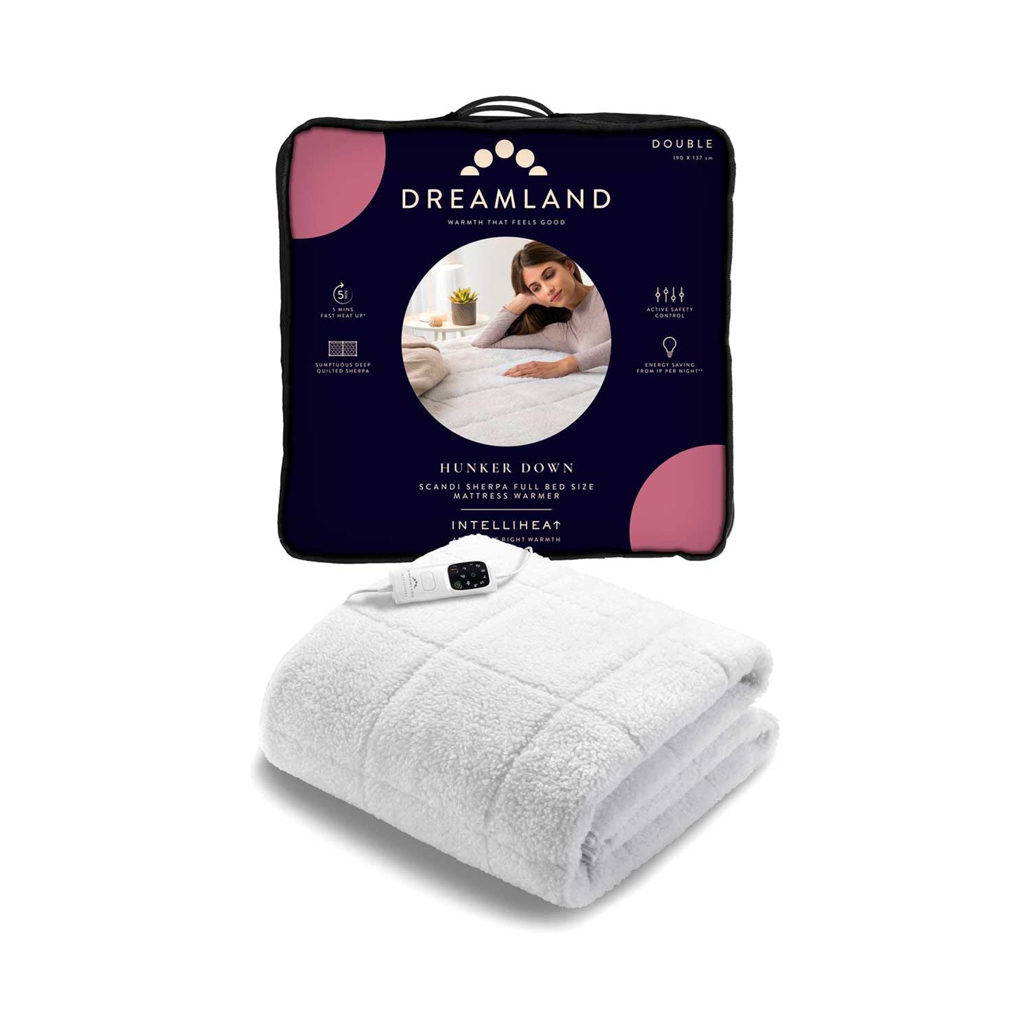 Dreamland Hunker Down Scandi Sherpa Mattress Warmer Double 190x137cm - British product