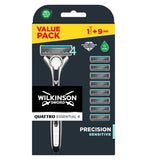 WILKINSON SWORD - Quattro Titanium For Men  Sensitive Comfort  Razor Handle  9 Blade Refills