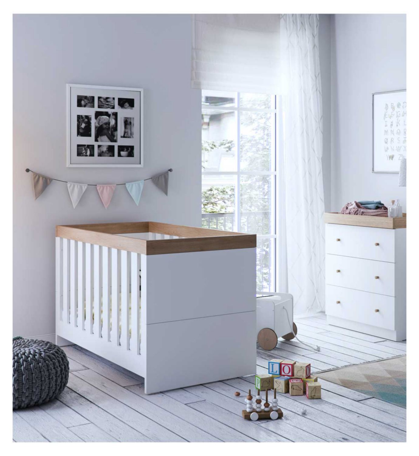 Little Acorns Burlington Cot Bed White Oak, UK version