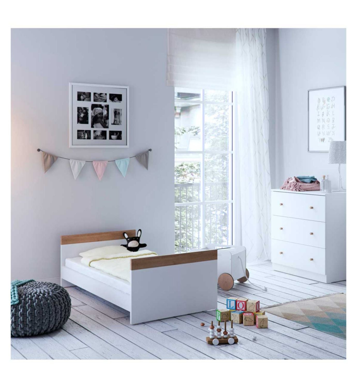 Little Acorns Burlington Cot Bed White Oak, UK version