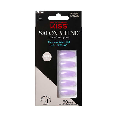 KISS Salon X-Tend Gel Nails Solid Lavender Coffin Long 34 Ct