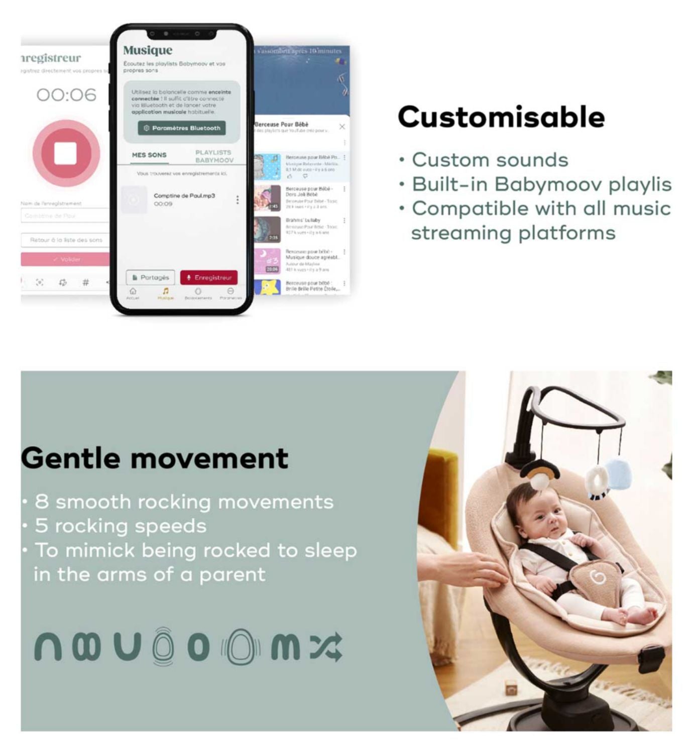 Babymoov Swoon Evolution Smart Baby Swing Mocca - British product