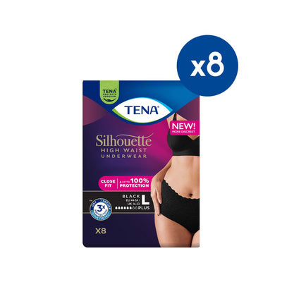 Tena Silhouette Pants Plus Large High Waist Black Incontinence Pants 8 Pack