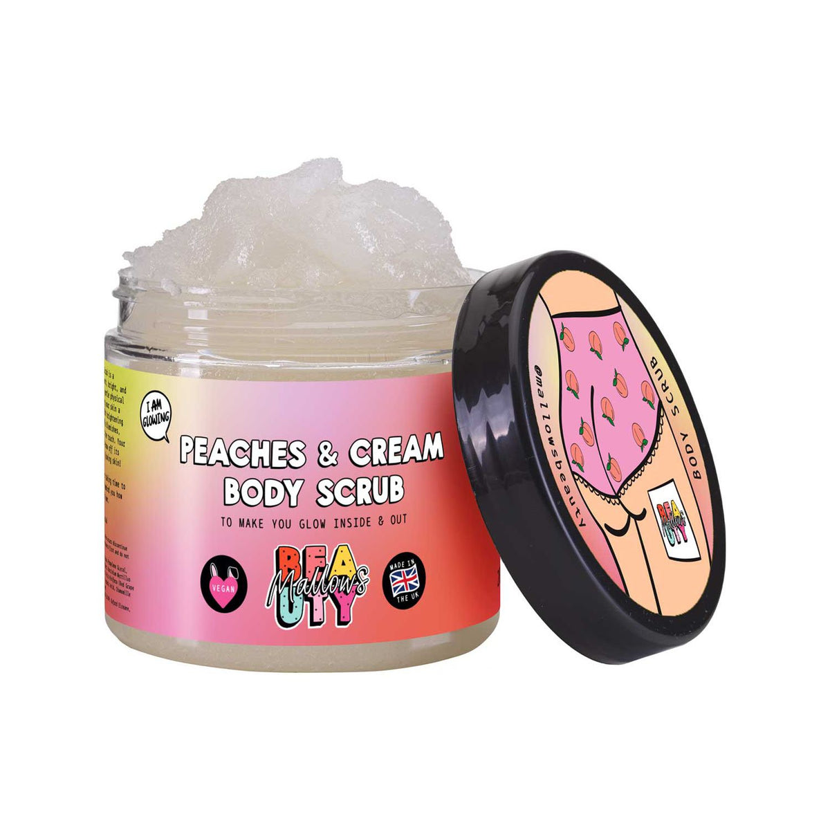 Mallows Beauty peachy body scrub 200g, imported from the UK