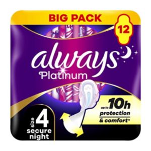 Always Platinum Secure Night Pads Size 4 12 Sanitary Towels - British product