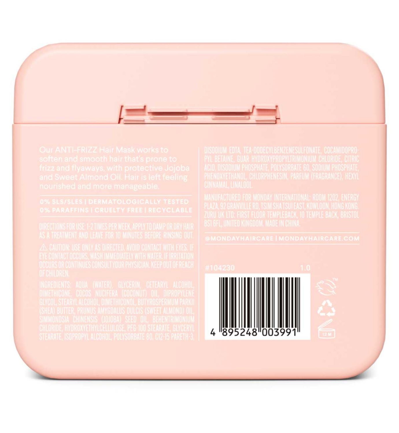 Monday anti frizz hair mask 250ml, imported from the UK