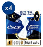 Always Infinity FlexProtect Sanitary Towels Size 4 Night Extra Wings x4 Bundle