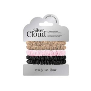 Silver Cloud mixed satin skinny scrunchies 5 pack (British brand)