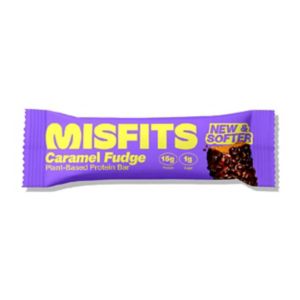 Misfits Plant Based Caramel Fudge Protein Bar 50g, imported from the UK