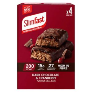 SlimFast Meal Replacement Bar Dark Chocolate Cranberry 60g 4 Pack (British brand)