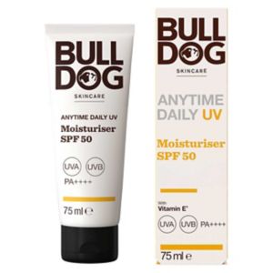 Bulldog Skincare Anytime Daily SPF 50 Face Moisturiser for Men, Men's Face Cream, UVA/UVB Sun protection, 75ml