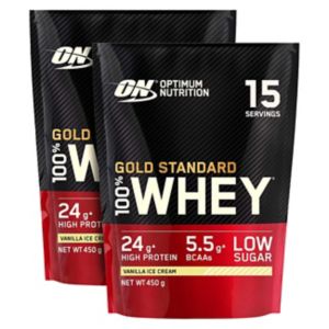 Optimum Nutrition Gold Standard 100% Whey Protein Vanilla Ice Cream 2 x 450g Bundle