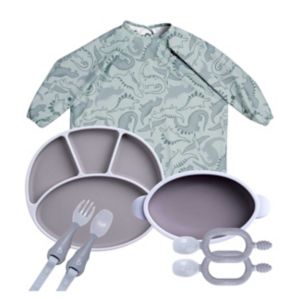Bibado Silicone Weaning Essentials Bundle Dino Roar 5-Piece Baby Feeding Set