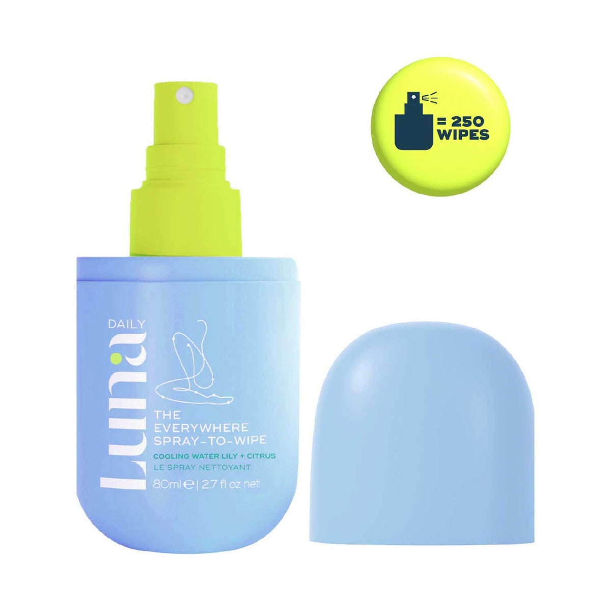 Luna Daily cooling spray-to-wipe Waterlily & Citrus 80ml, imported from the UK