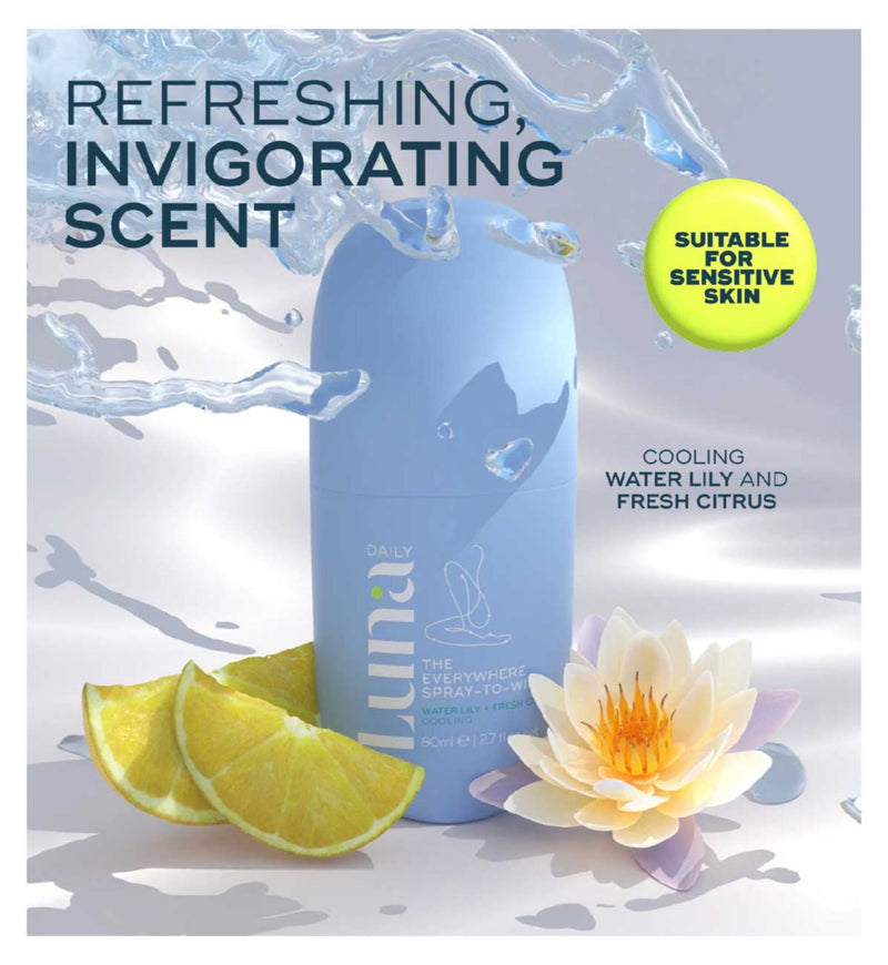 Luna Daily cooling spray-to-wipe Waterlily & Citrus 80ml, imported from the UK