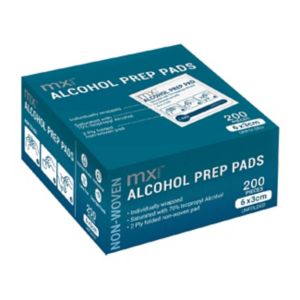 MX Health alcohol preparation pads 200 count, imported from the UK