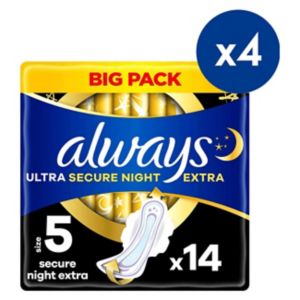 Always Ultra Sanitary Towels Secure Night Extra Size 5 Wings - British product