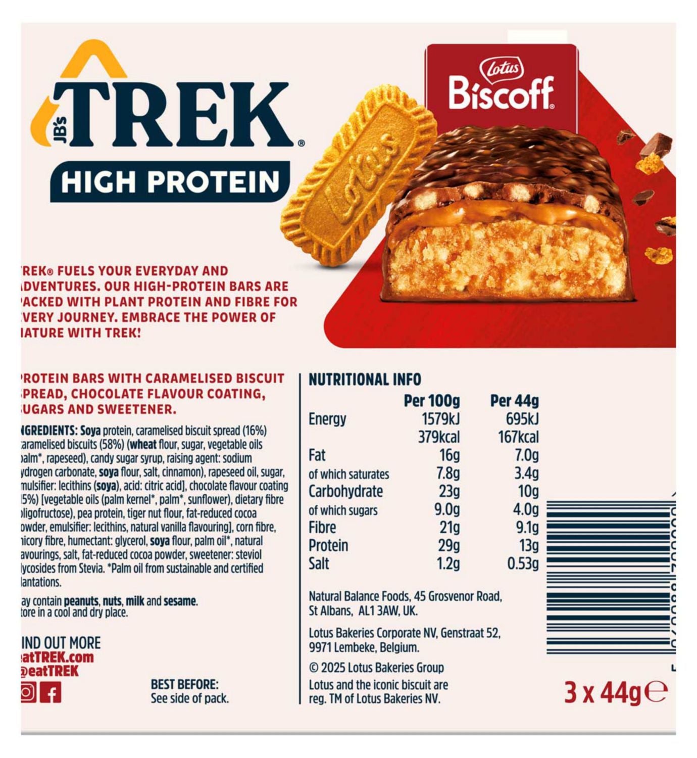 Trek High Protein Biscoff Bars Multipack 3x44g (British brand)