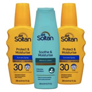Soltan SPF30 Protect Moisturise Spray & Aftersun Bundle (British brand)