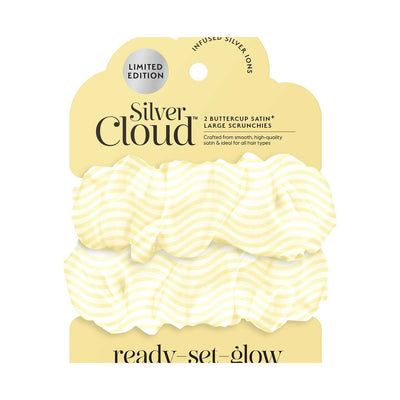 Silver Cloud Large Frilly Scrunchies Yellow White Satin Hair Band