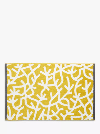 Cotton Bath Mat with Forest Graphic Print in Mustard