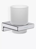 Hansgrohe frosted glass toothbrush tumbler with metal wall-mounted holder, UK version