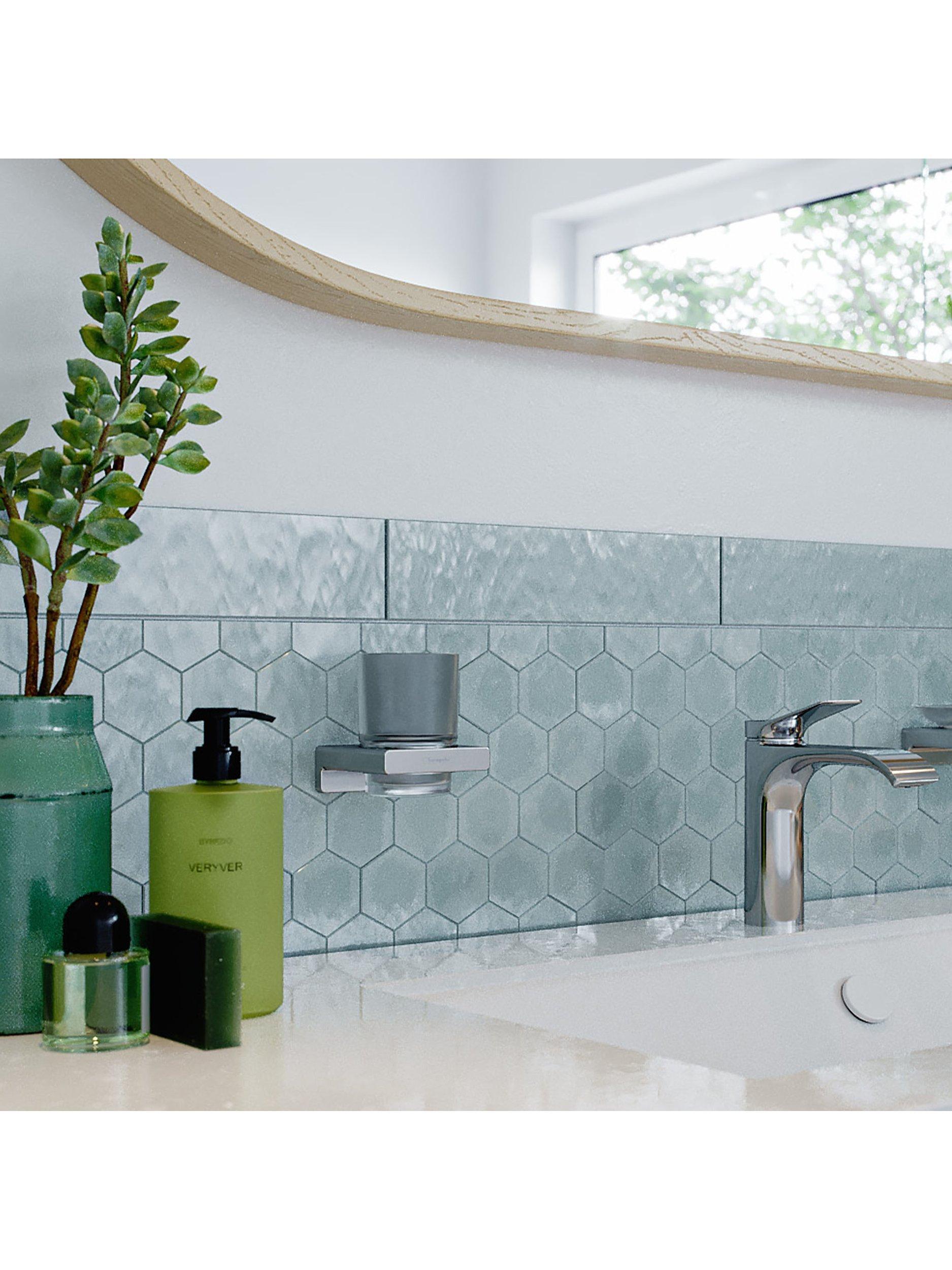 Hansgrohe frosted glass toothbrush tumbler with metal wall-mounted holder, UK version