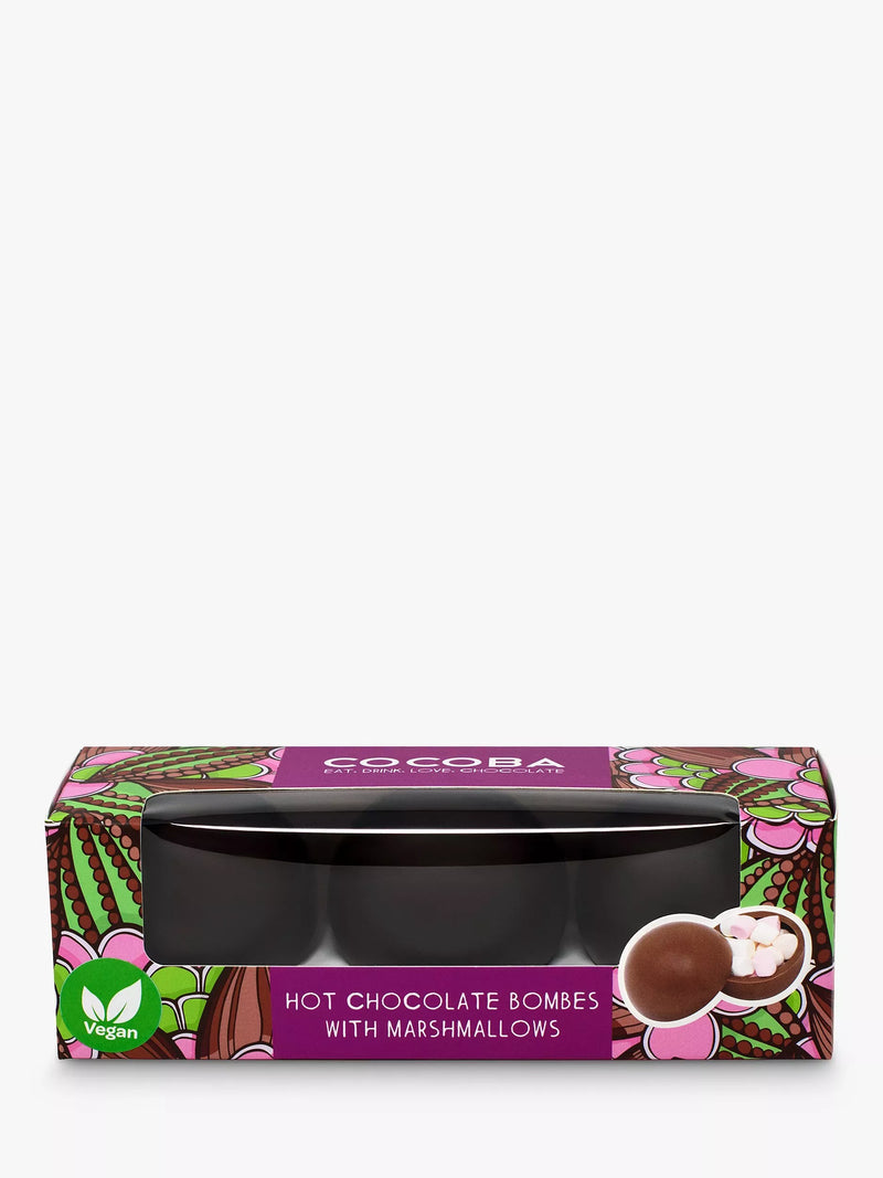Cocoba vegan marshmallow hot chocolate bombes, pack of 3, 150g - British product