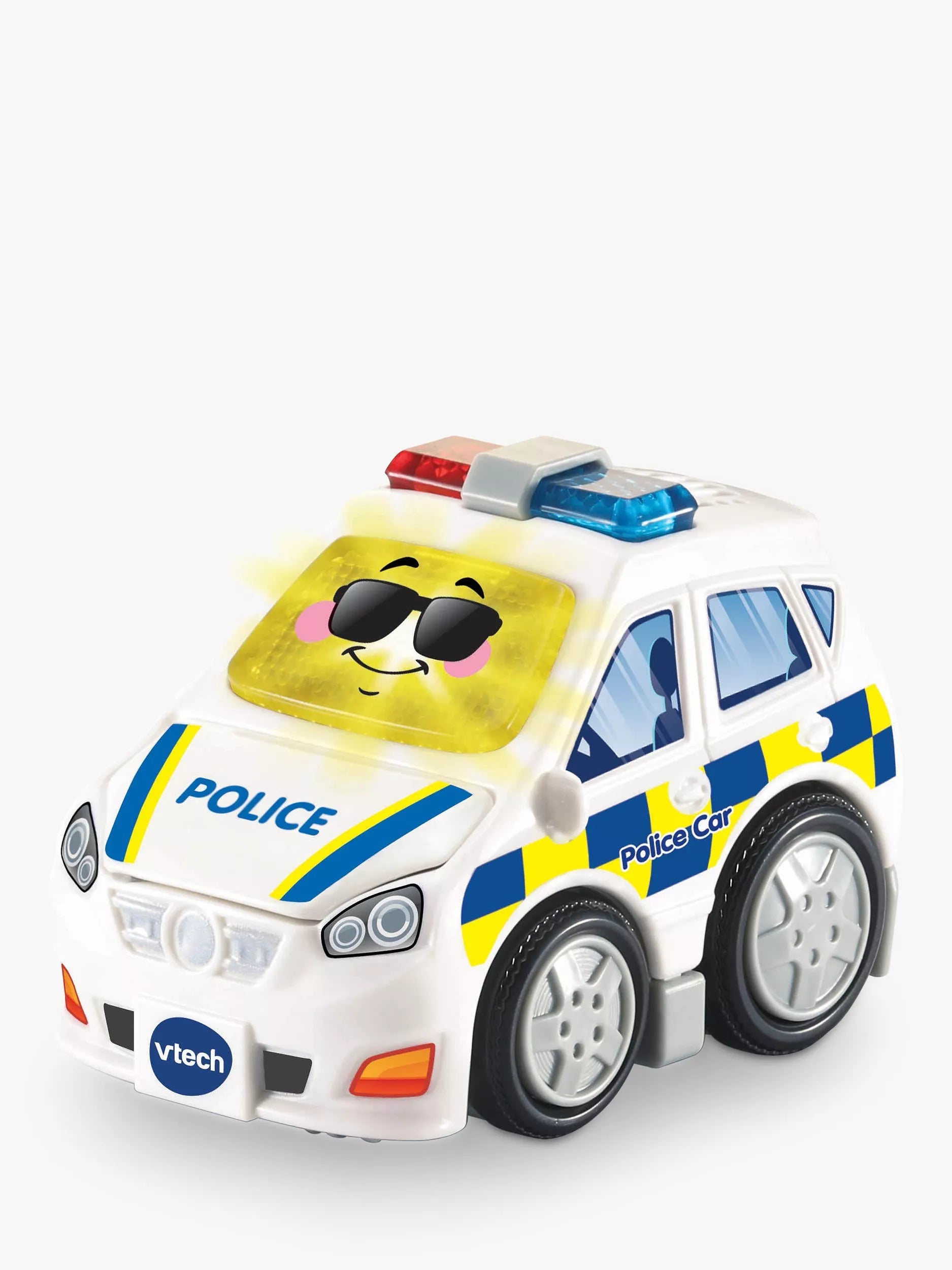 VTech police car toy with interactive light-up button and sound effects (British brand)