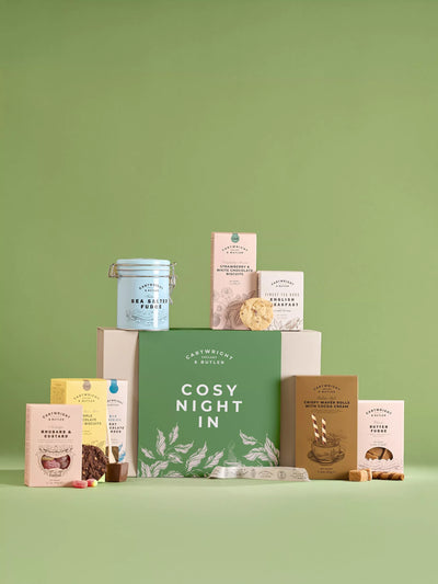 Assorted Food Gift Box for Cosy Nights In with Biscuits, Fudge, and Tea