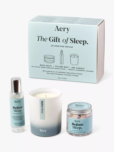 Sleep Pamper Gift Set with 100g Bath Salts, 50ml Pillow Mist, and 80g Votive Candle in Lavender, Eucalyptus & Cedar