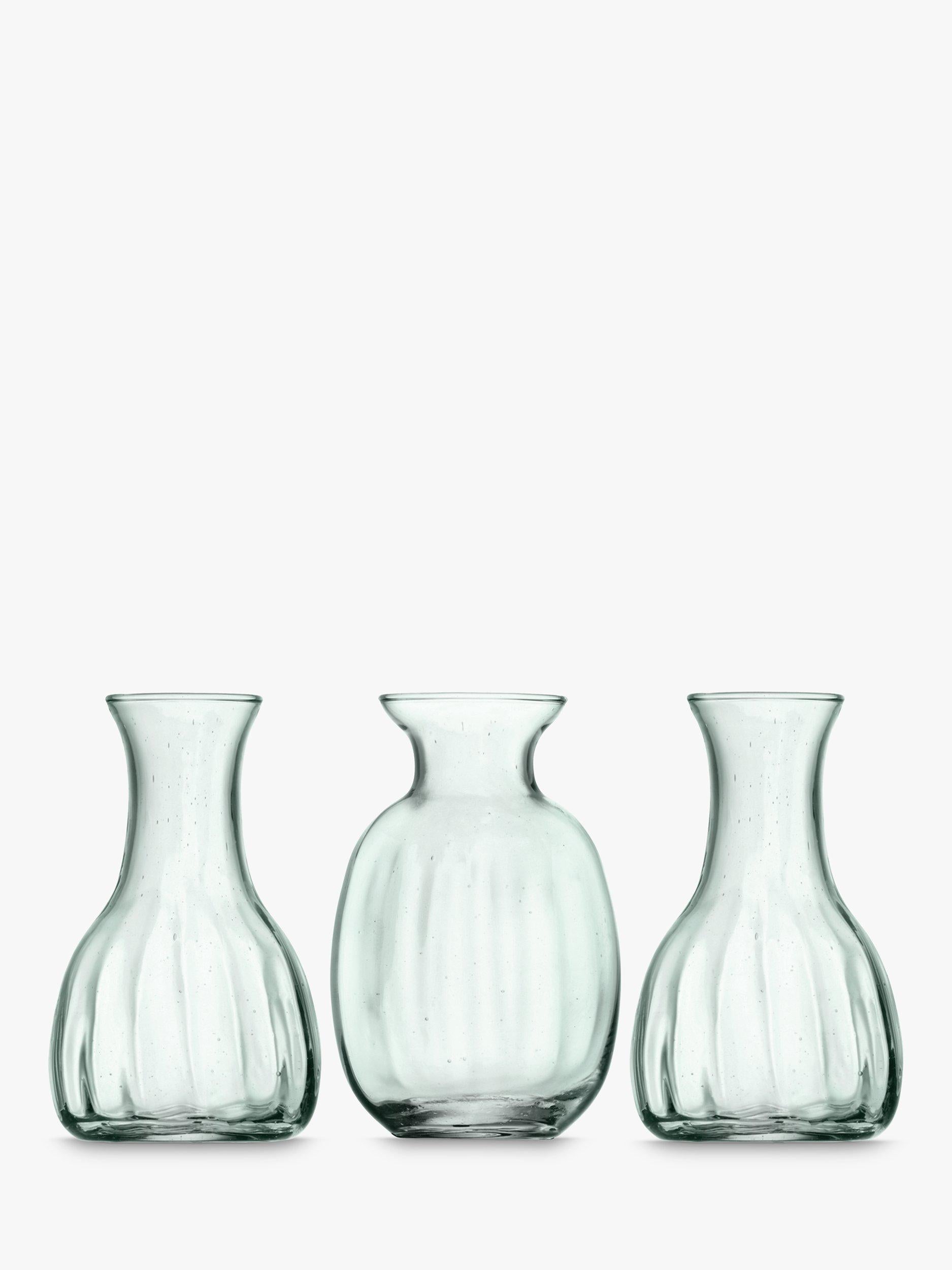LSA International trio of clear mini vases, 11cm height, UK version