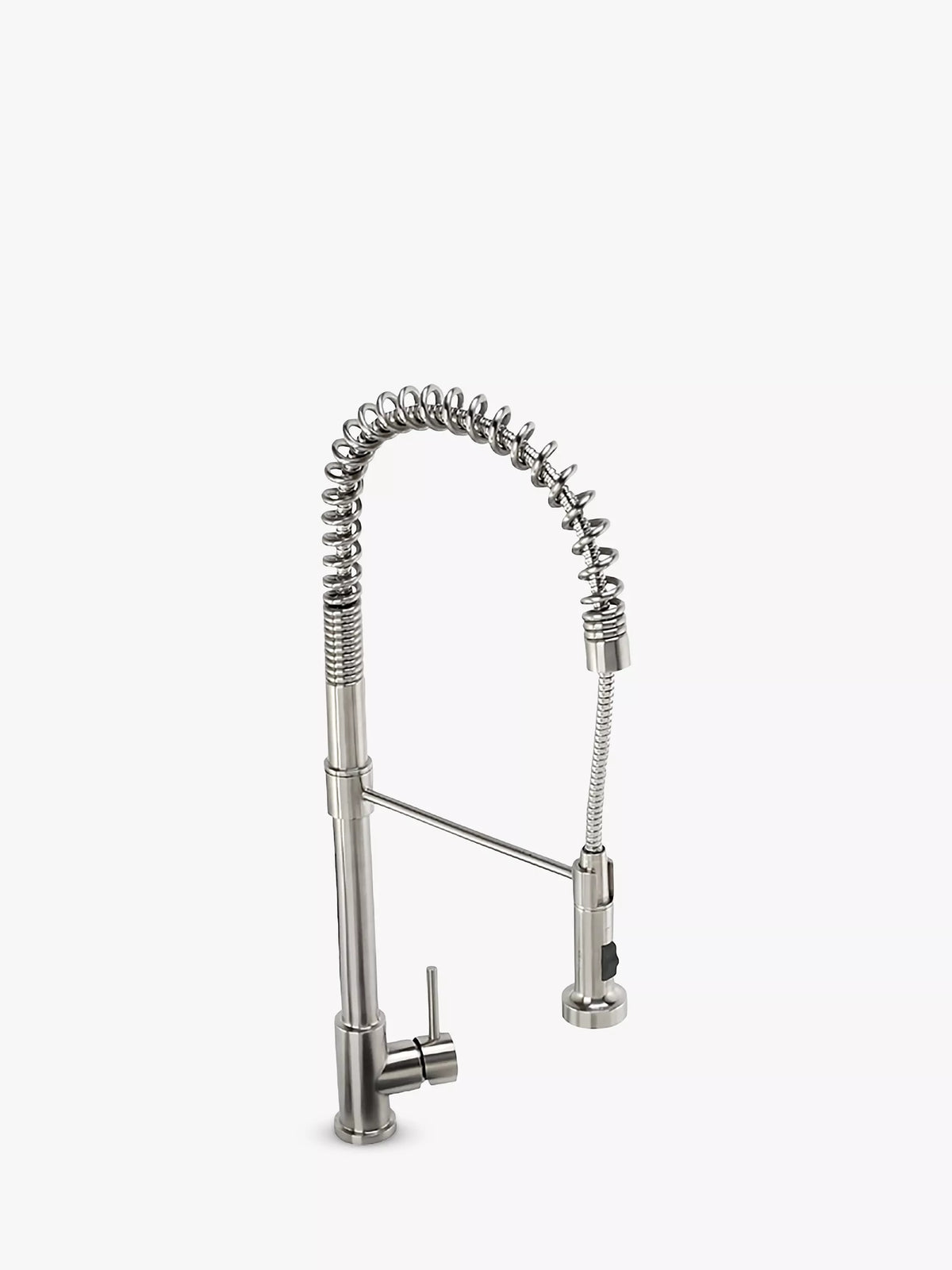 Abode stainless steel kitchen tap with single lever and pull-around head, 670mm high - British product