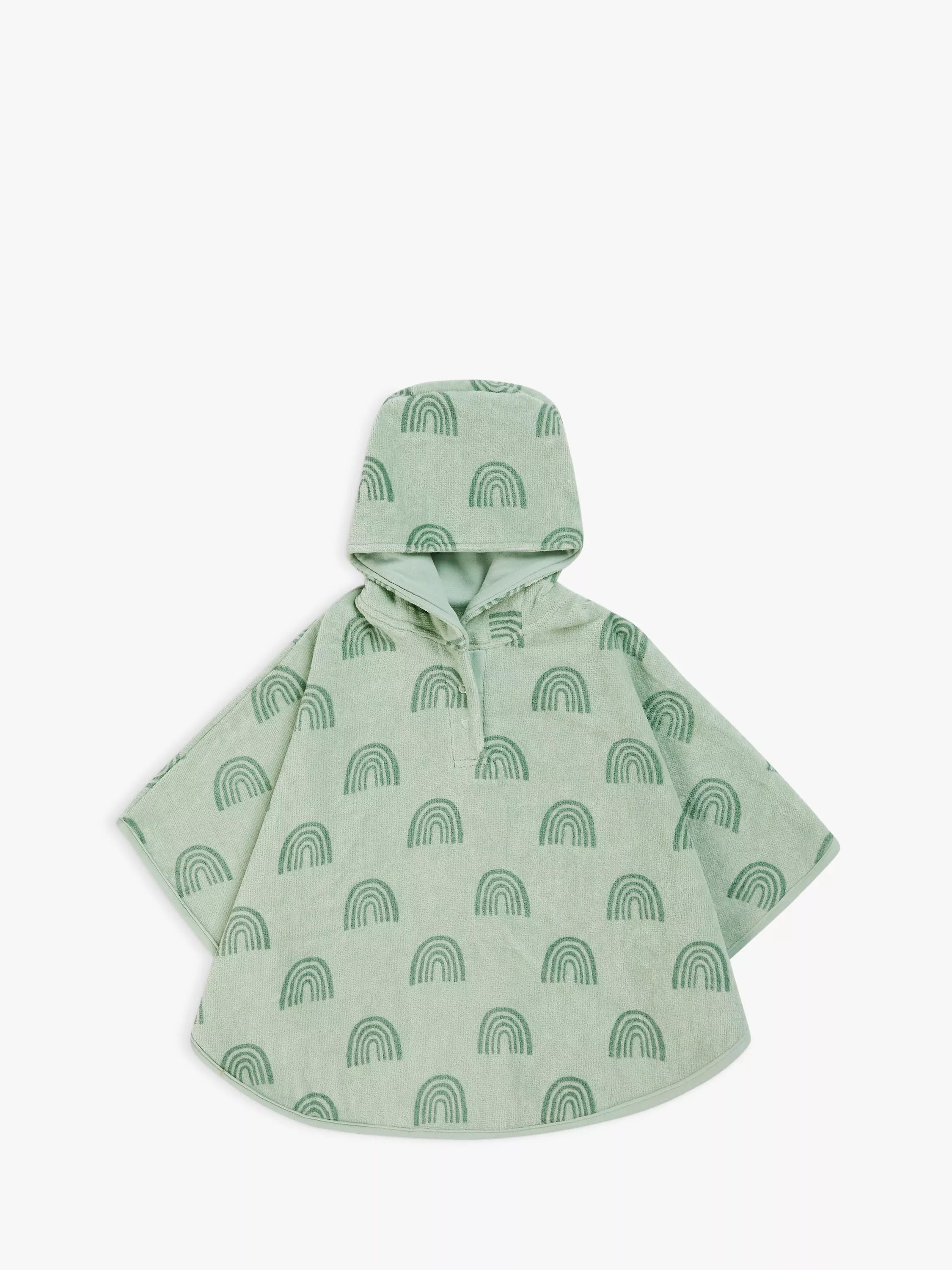 John Lewis Rainbow Hooded Baby Bath Towelling Poncho, 0-2 years, Green - McGrocer